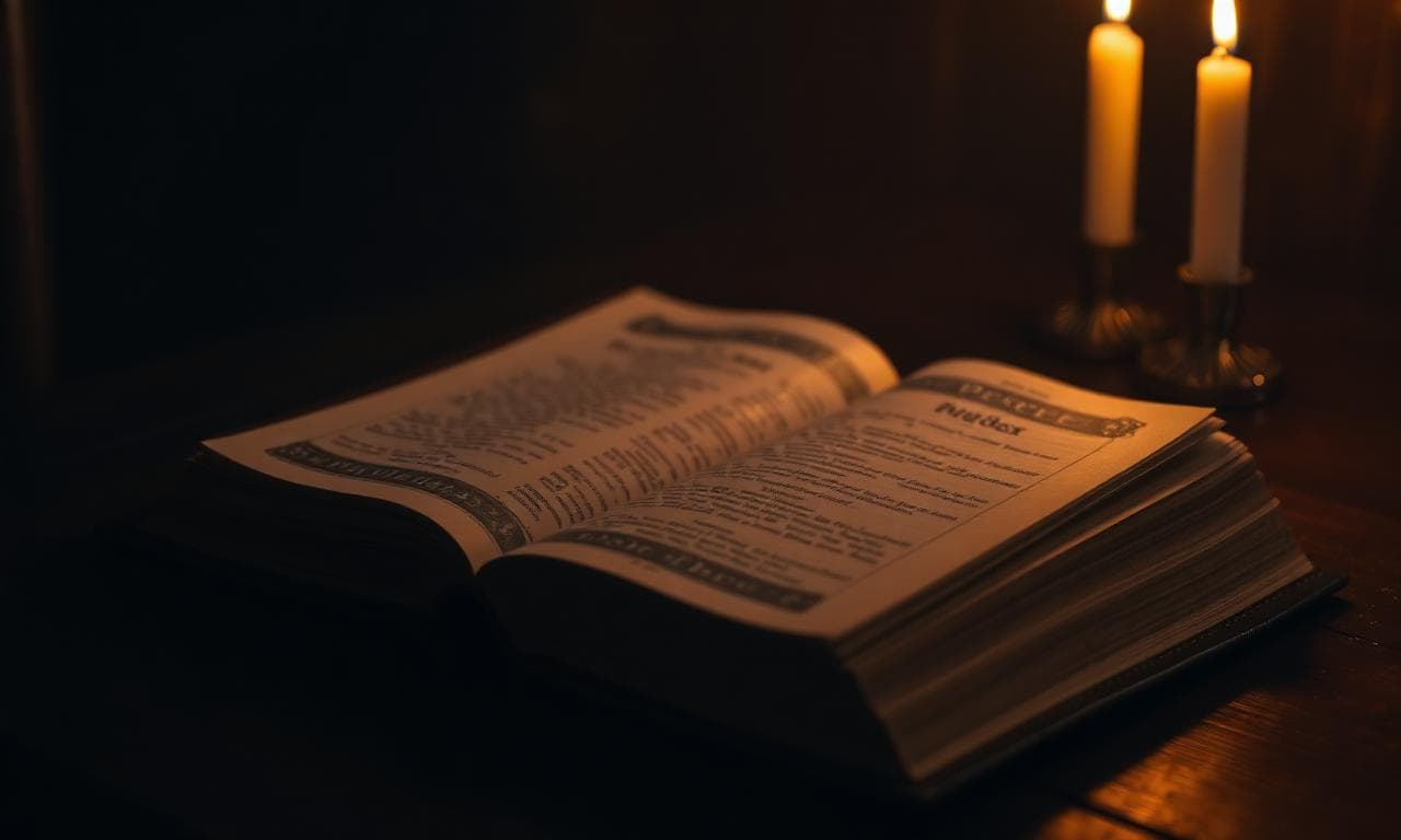 Biblioteca de oraciones iluminada por una vela