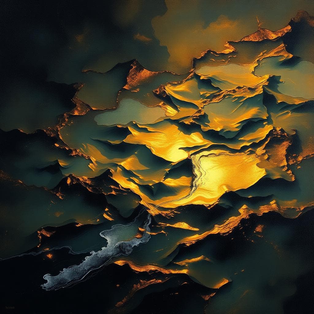 Paisaje abstracto dorado y oscuro
